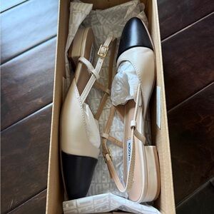 Steve Madden Belinda Beige and Black Pointed Slingback Flats